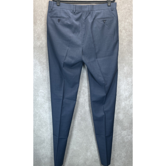 Jos A Bank Traveler Pants Men 38W/40L Reg Blue Slim Flat Front 100% Wool No Hem - Picture 6 of 8